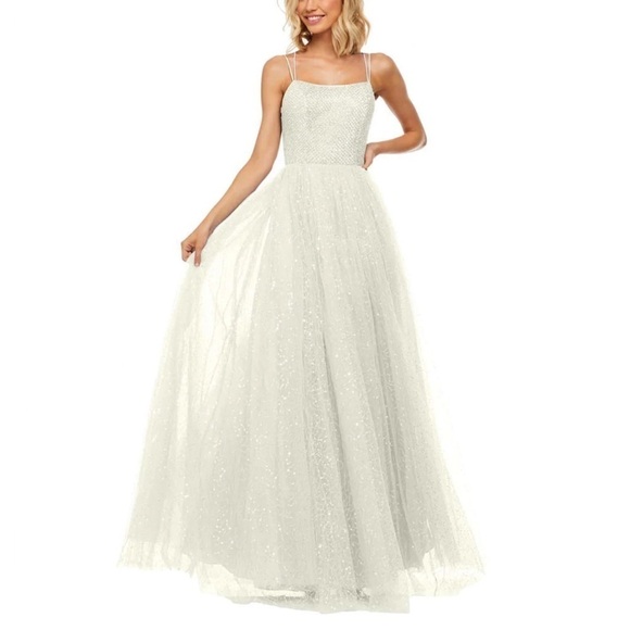 SHERRI HILL Ivory White Beaded Sequin Tulle Formal Dress Size 4 52913 - Picture 1 of 16